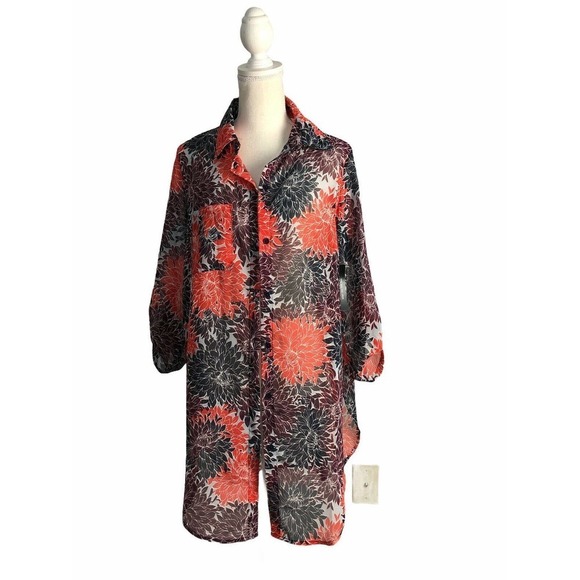 Vincente Milan New York Paris See through Blouse Buttons Size M Long Sleeve - Picture 1 of 7